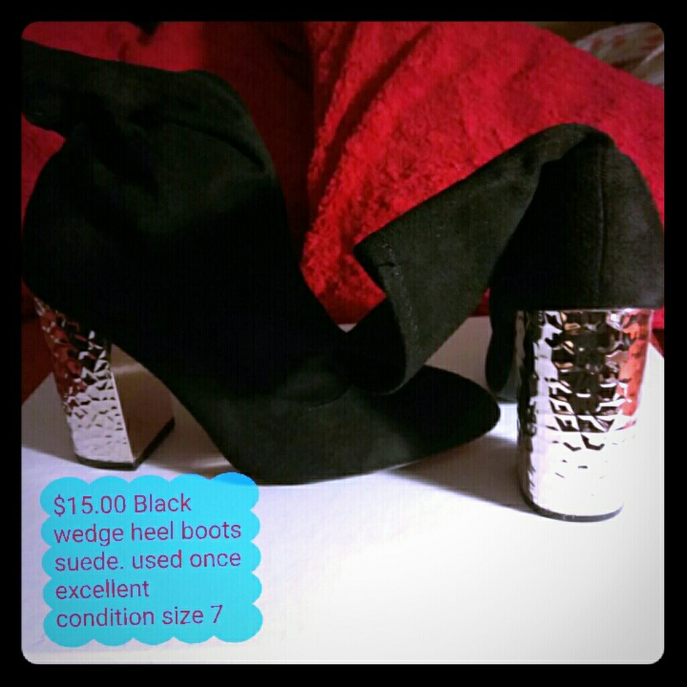 Black wedge man made materials boots